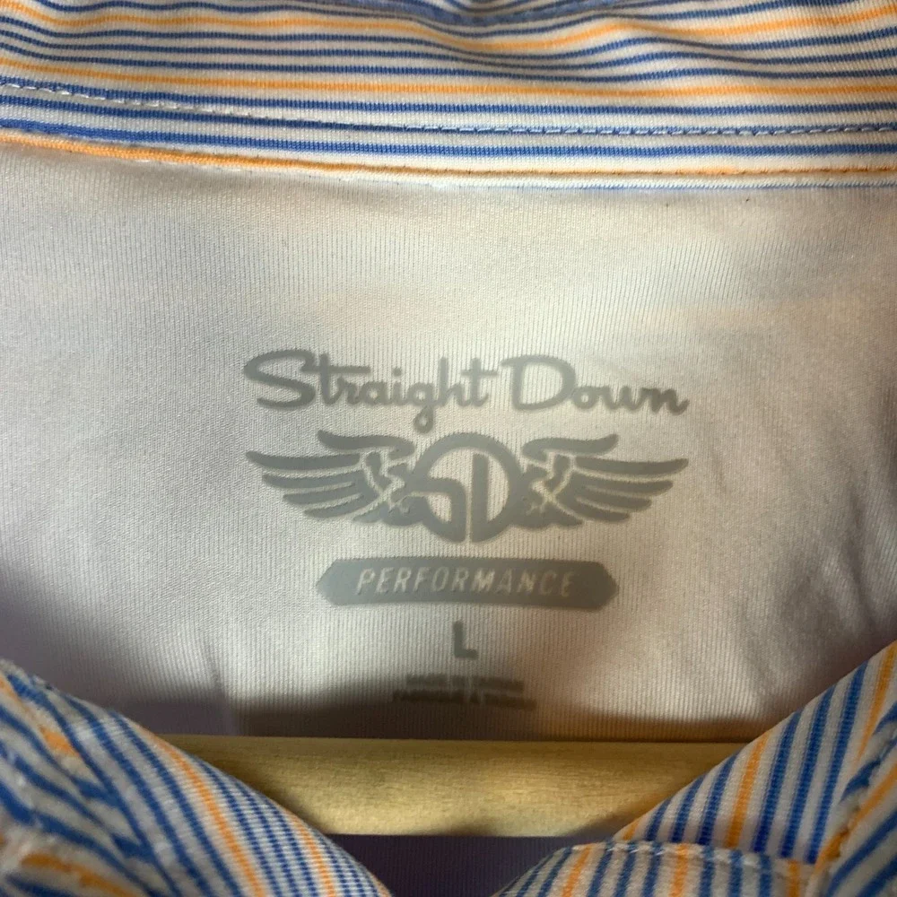 Straight‎ Down Polo Shirt Mens Large Striped Golf Performance Preppy